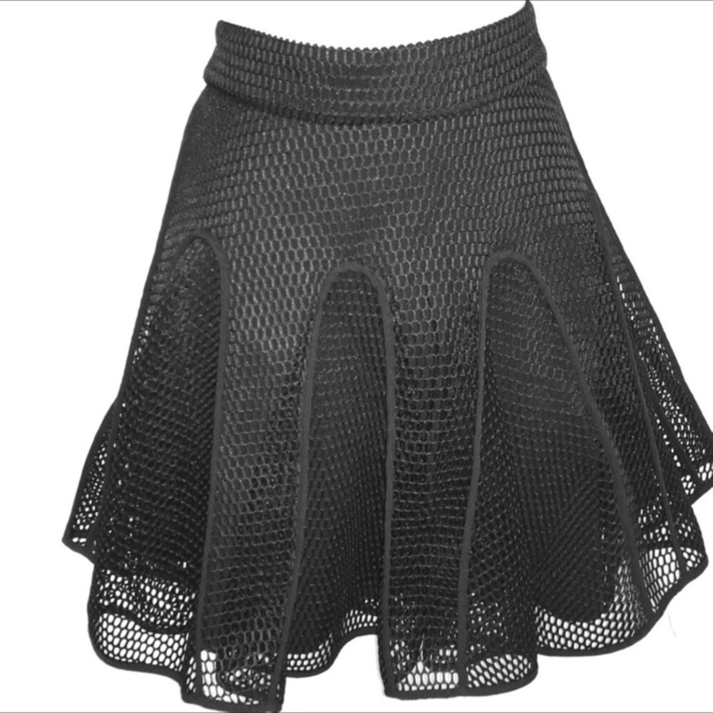 Luxxel Black Waffle Net Flare Skirt NWT